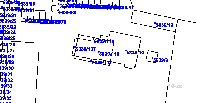 Parcela st. 5839/118 v KÚ Přerov, Katastrální mapa