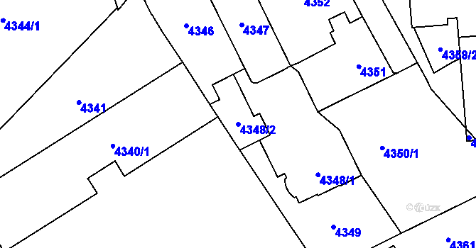 Parcela st. 4348/2 v KÚ Přerov, Katastrální mapa