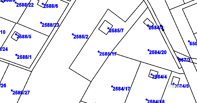 Parcela st. 2585/17 v KÚ Přerov, Katastrální mapa