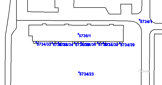 Parcela st. 5734/36 v KÚ Přerov, Katastrální mapa