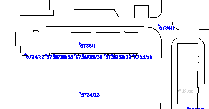 Parcela st. 5734/37 v KÚ Přerov, Katastrální mapa