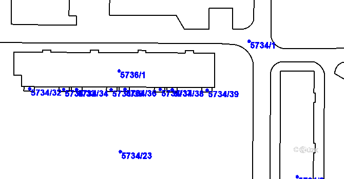 Parcela st. 5734/38 v KÚ Přerov, Katastrální mapa