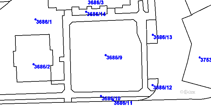 Parcela st. 3686/9 v KÚ Přerov, Katastrální mapa