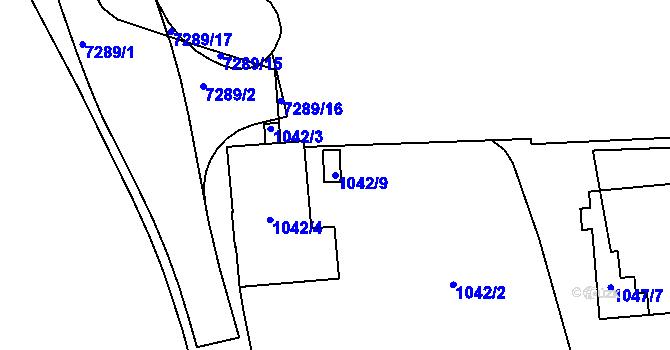 Parcela st. 1042/9 v KÚ Přerov, Katastrální mapa