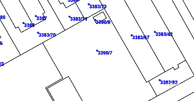 Parcela st. 3390/7 v KÚ Přerov, Katastrální mapa