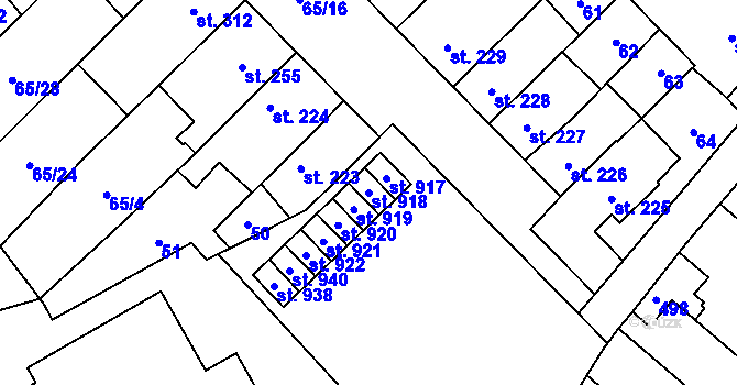 Parcela st. 918 v KÚ Předmostí, Katastrální mapa