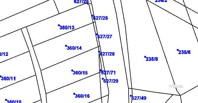 Parcela st. 627/28 v KÚ Předmostí, Katastrální mapa
