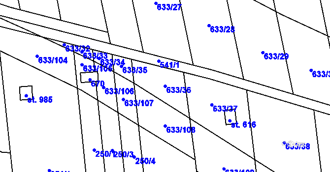 Parcela st. 633/36 v KÚ Předmostí, Katastrální mapa