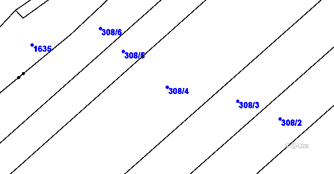 Parcela st. 308/4 v KÚ Předmostí, Katastrální mapa