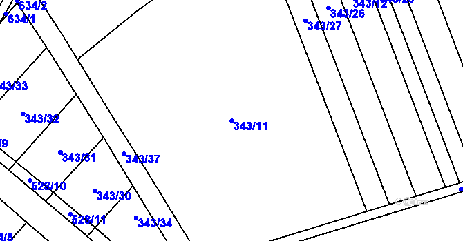 Parcela st. 343/11 v KÚ Předmostí, Katastrální mapa