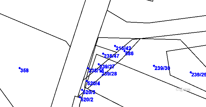 Parcela st. 238/47 v KÚ Předmostí, Katastrální mapa