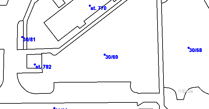 Parcela st. 30/69 v KÚ Předmostí, Katastrální mapa