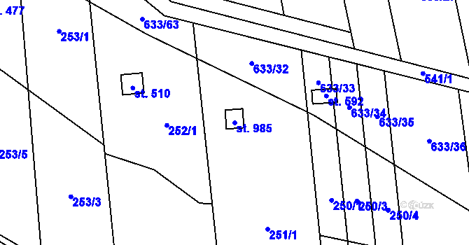 Parcela st. 985 v KÚ Předmostí, Katastrální mapa
