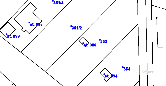 Parcela st. 986 v KÚ Předmostí, Katastrální mapa