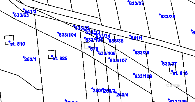 Parcela st. 633/106 v KÚ Předmostí, Katastrální mapa