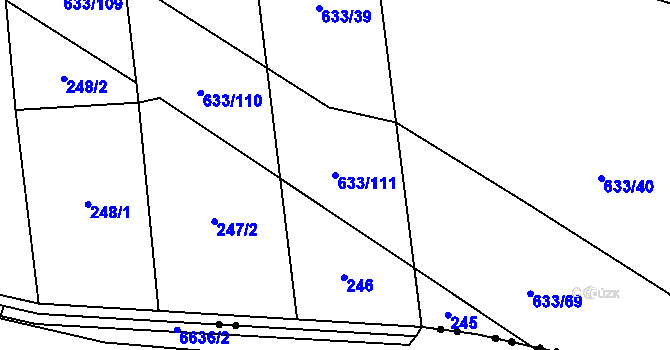 Parcela st. 633/111 v KÚ Předmostí, Katastrální mapa