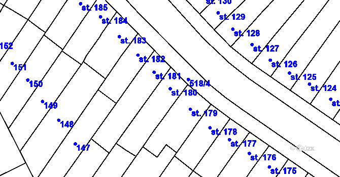 Parcela st. 180 v KÚ Předmostí, Katastrální mapa