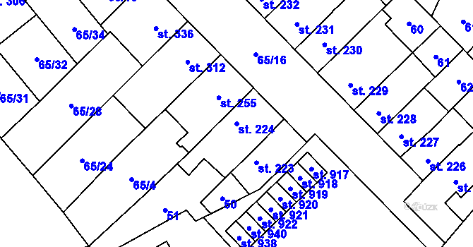 Parcela st. 224 v KÚ Předmostí, Katastrální mapa