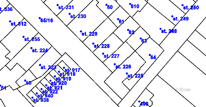 Parcela st. 227 v KÚ Předmostí, Katastrální mapa