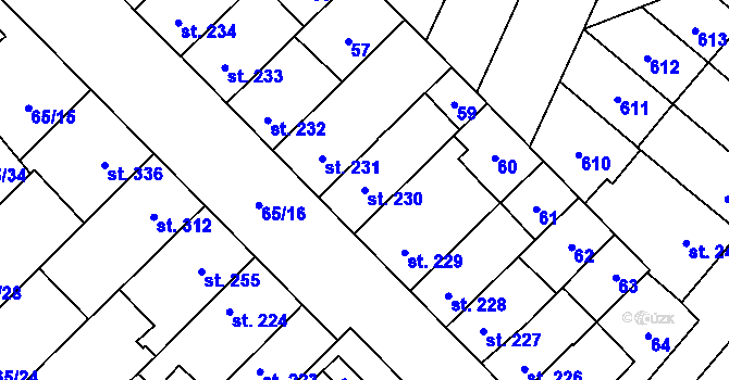 Parcela st. 230 v KÚ Předmostí, Katastrální mapa