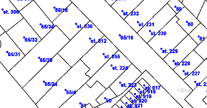Parcela st. 255 v KÚ Předmostí, Katastrální mapa