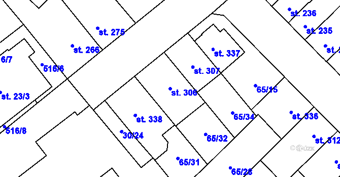 Parcela st. 306 v KÚ Předmostí, Katastrální mapa