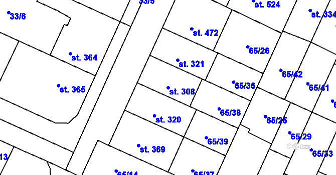 Parcela st. 308 v KÚ Předmostí, Katastrální mapa