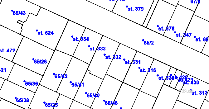Parcela st. 332 v KÚ Předmostí, Katastrální mapa