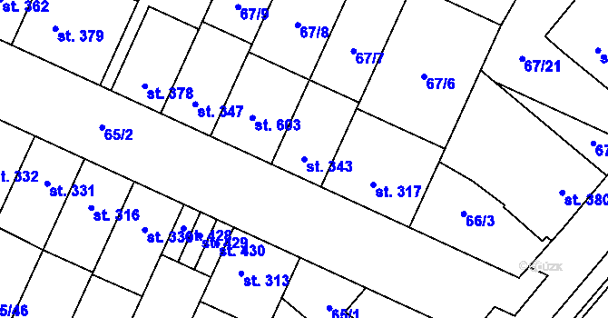 Parcela st. 343 v KÚ Předmostí, Katastrální mapa