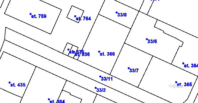 Parcela st. 366 v KÚ Předmostí, Katastrální mapa
