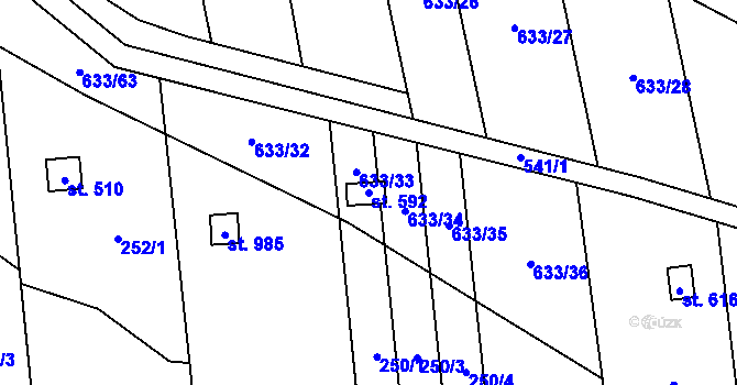Parcela st. 592 v KÚ Předmostí, Katastrální mapa
