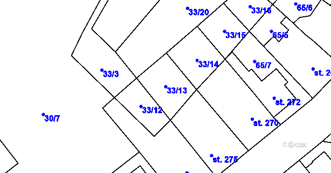 Parcela st. 33/13 v KÚ Předmostí, Katastrální mapa