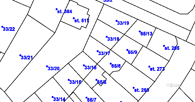 Parcela st. 33/17 v KÚ Předmostí, Katastrální mapa
