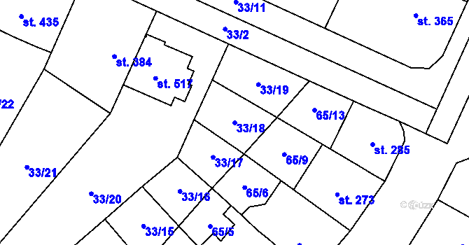 Parcela st. 33/18 v KÚ Předmostí, Katastrální mapa