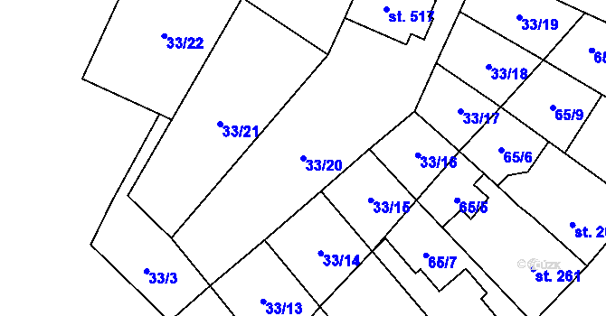 Parcela st. 33/20 v KÚ Předmostí, Katastrální mapa