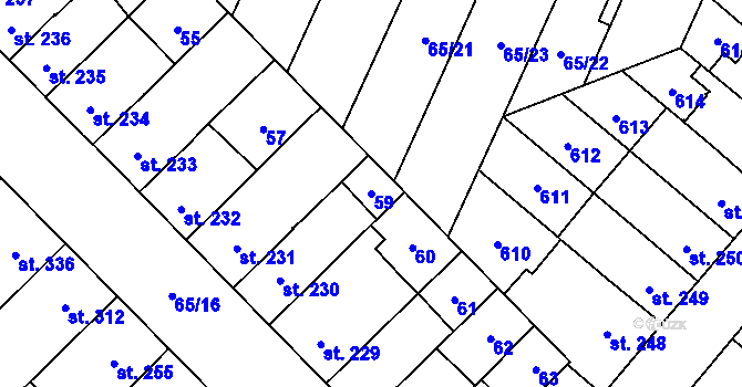 Parcela st. 59 v KÚ Předmostí, Katastrální mapa