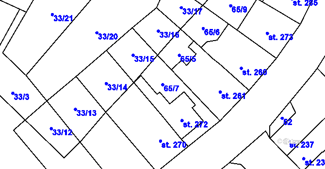 Parcela st. 65/7 v KÚ Předmostí, Katastrální mapa