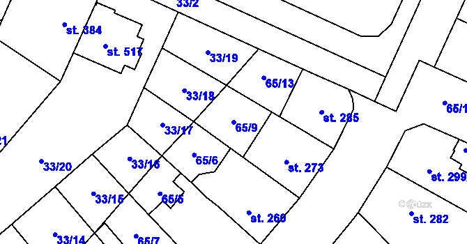 Parcela st. 65/9 v KÚ Předmostí, Katastrální mapa
