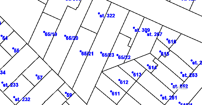 Parcela st. 65/23 v KÚ Předmostí, Katastrální mapa