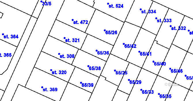 Parcela st. 65/36 v KÚ Předmostí, Katastrální mapa