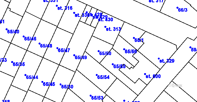 Parcela st. 65/50 v KÚ Předmostí, Katastrální mapa