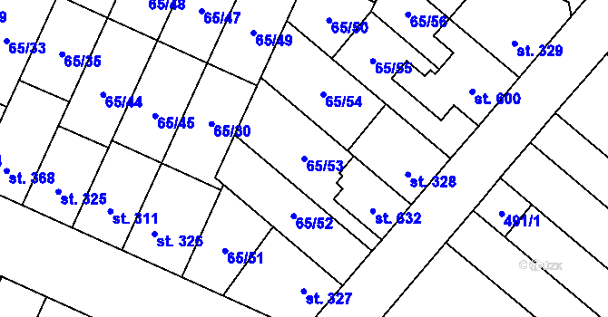 Parcela st. 65/53 v KÚ Předmostí, Katastrální mapa