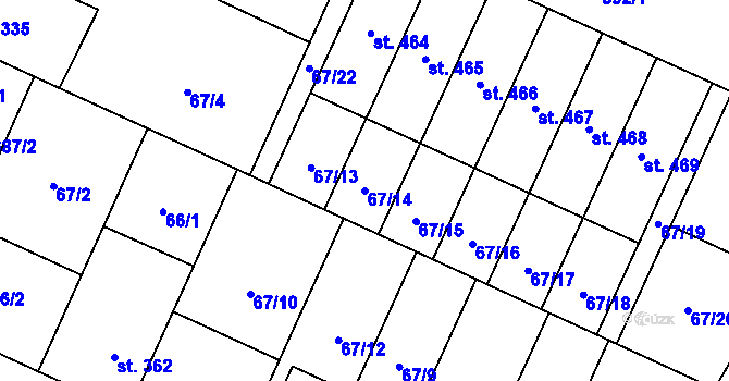 Parcela st. 67/14 v KÚ Předmostí, Katastrální mapa