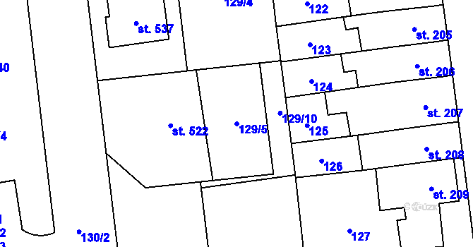 Parcela st. 129/5 v KÚ Předmostí, Katastrální mapa