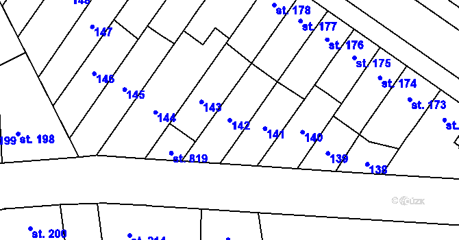 Parcela st. 142 v KÚ Předmostí, Katastrální mapa