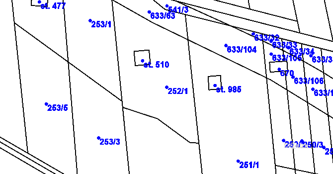 Parcela st. 252/1 v KÚ Předmostí, Katastrální mapa