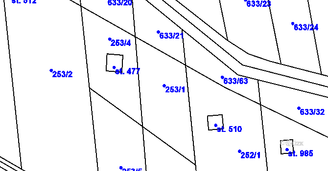 Parcela st. 253/1 v KÚ Předmostí, Katastrální mapa