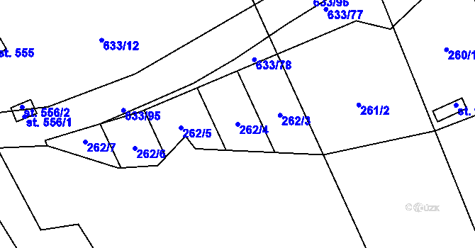 Parcela st. 262/4 v KÚ Předmostí, Katastrální mapa