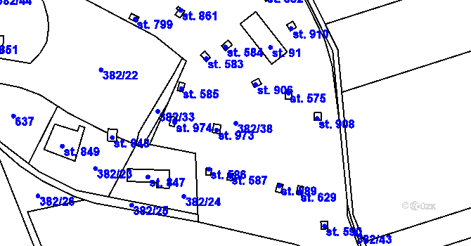 Parcela st. 382/38 v KÚ Předmostí, Katastrální mapa