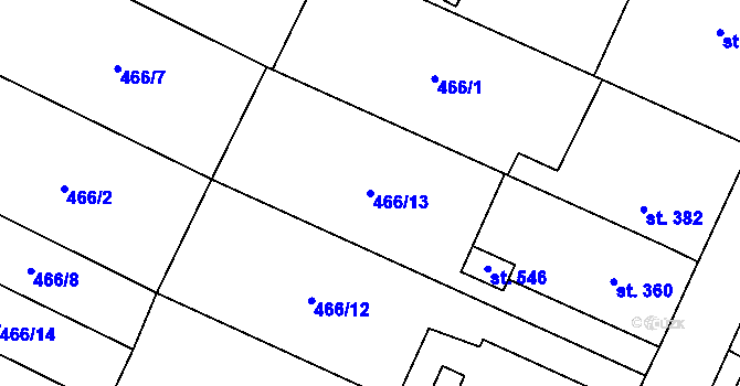 Parcela st. 466/13 v KÚ Předmostí, Katastrální mapa